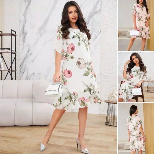 2025 Hot Sale🌸Rode chiffonjurk met bloemblaadjes