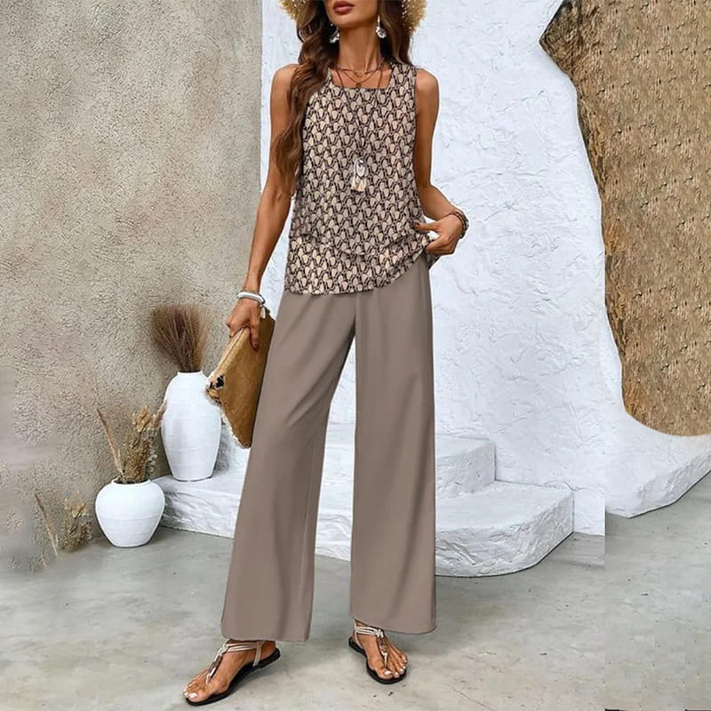 🌸Dames Trendy Print 2-delige Outfits Mouwloze Top & Broek