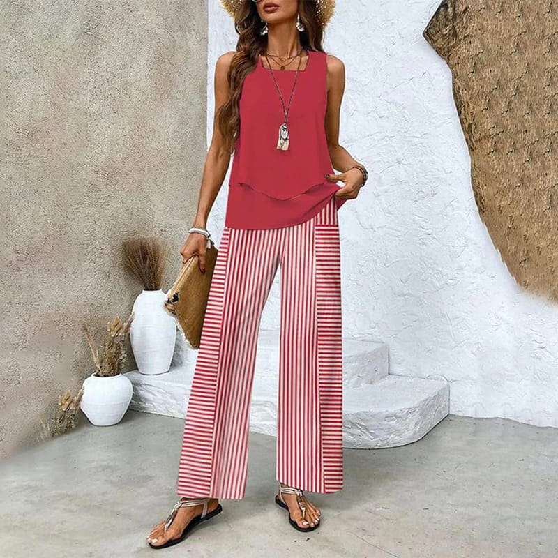 🌸Dames Trendy Print 2-delige Outfits Mouwloze Top & Broek