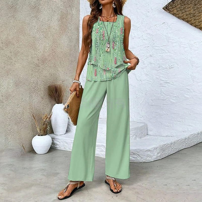 🌸Dames Trendy Print 2-delige Outfits Mouwloze Top & Broek