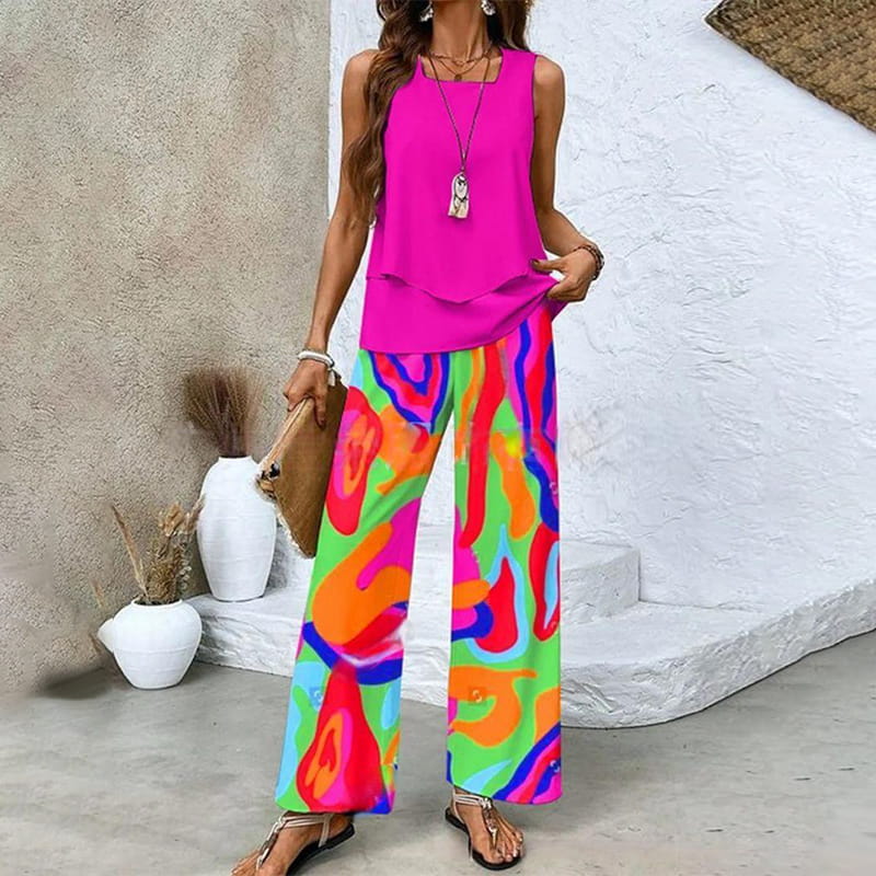 🌸Dames Trendy Print 2-delige Outfits Mouwloze Top & Broek