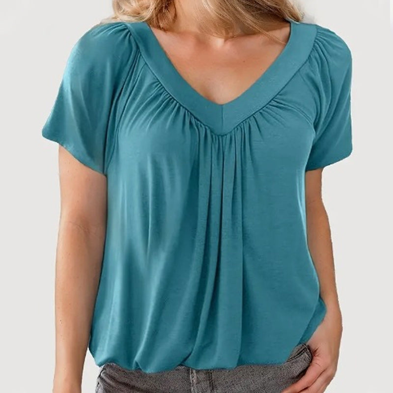 ✨ 50% KORTING 💖 Dames Casual Geplooide V-hals Korte Mouw Top