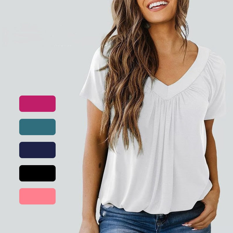 ✨ 50% KORTING 💖 Dames Casual Geplooide V-hals Korte Mouw Top