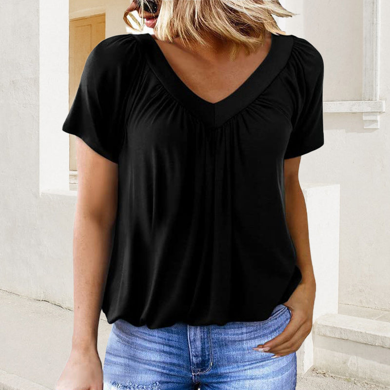 ✨ 50% KORTING 💖 Dames Casual Geplooide V-hals Korte Mouw Top