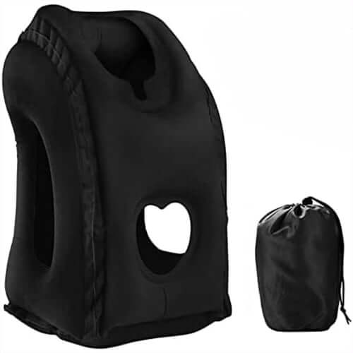 ✈️ TIJDELIJK 50% KORTING! ✨ Opblaasbaar ergonomisch uitgehold reis kussen – PVC-flock, snel op te blazen, met opbergtas