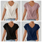 🎉Speciale prijs🎉👚Casual t-shirt met korte mouwen en elegante v-hals plooien