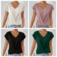 🎉Speciale prijs🎉👚Casual t-shirt met korte mouwen en elegante v-hals plooien