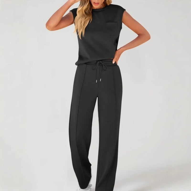 Set van 2 casual mouwloze top en broek met trekkoord voor dames