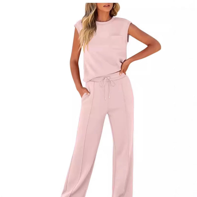 Set van 2 casual mouwloze top en broek met trekkoord voor dames