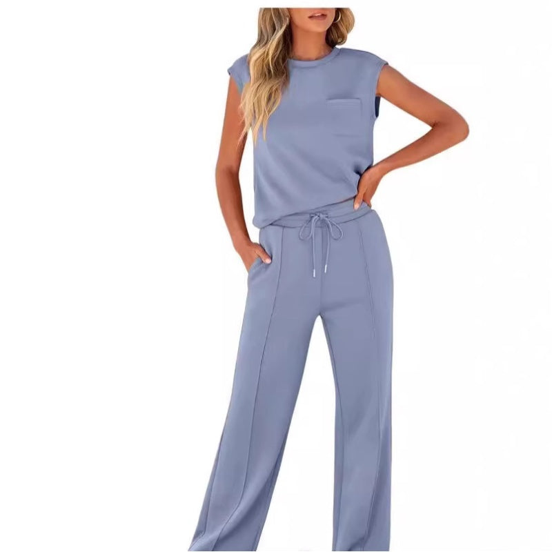 Set van 2 casual mouwloze top en broek met trekkoord voor dames