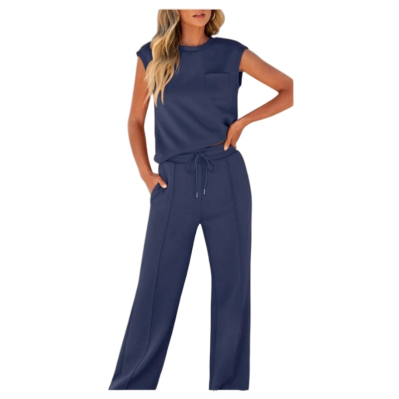 Set van 2 casual mouwloze top en broek met trekkoord voor dames
