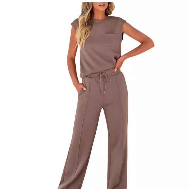 Set van 2 casual mouwloze top en broek met trekkoord voor dames