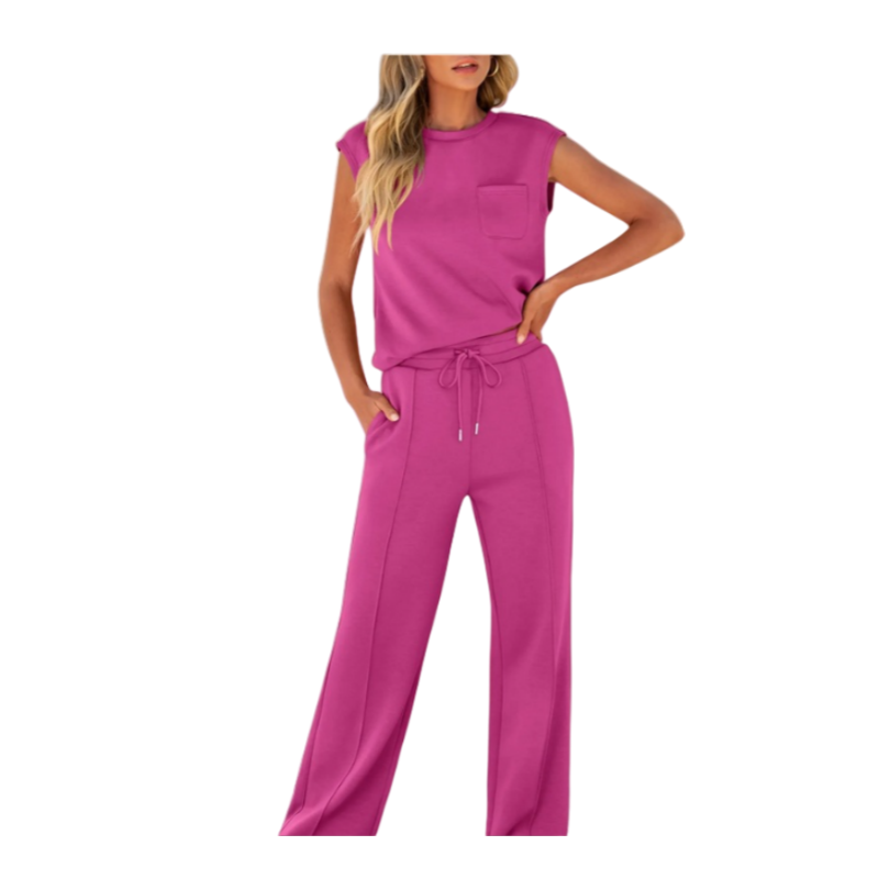 Set van 2 casual mouwloze top en broek met trekkoord voor dames
