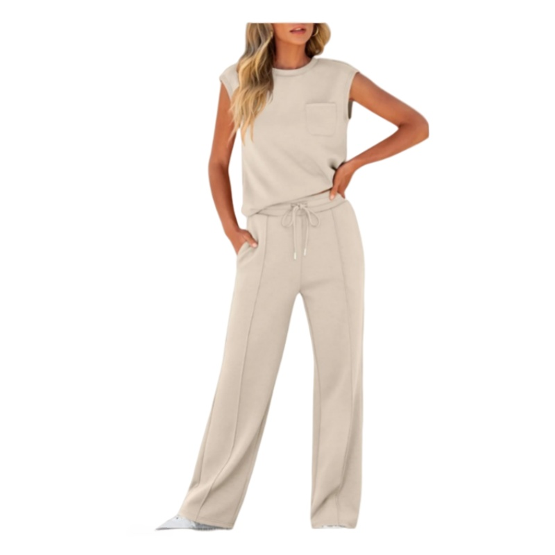 Set van 2 casual mouwloze top en broek met trekkoord voor dames