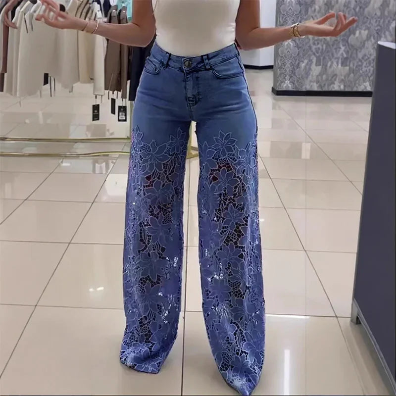 💃Zomermode voor de toekomst🌸Modieuze kanten patchwork denim jeans