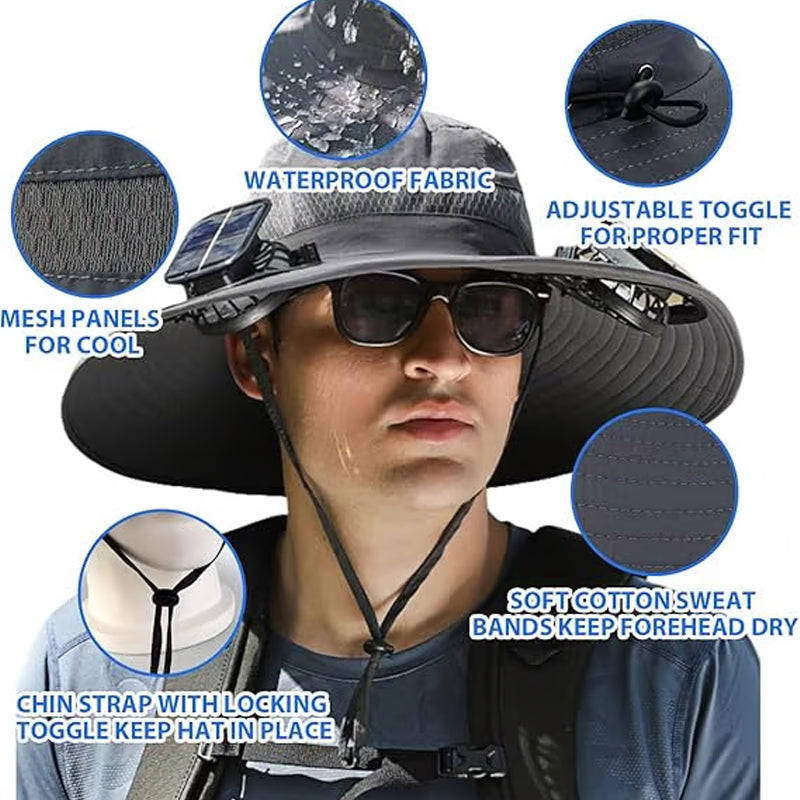 🧢 50% KORTING! ✨ Zonnepaneel Ventilator Zonnehoed – UPF 50+, Dubbele Voeding, Ultralicht ☀️