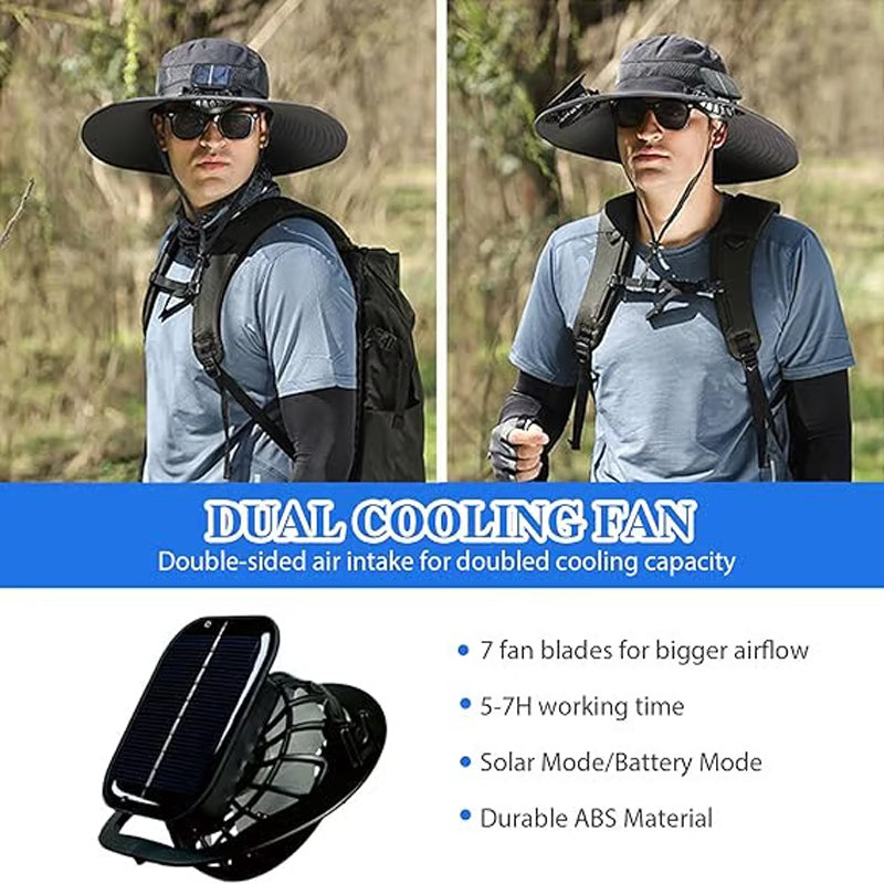 🧢 50% KORTING! ✨ Zonnepaneel Ventilator Zonnehoed – UPF 50+, Dubbele Voeding, Ultralicht ☀️