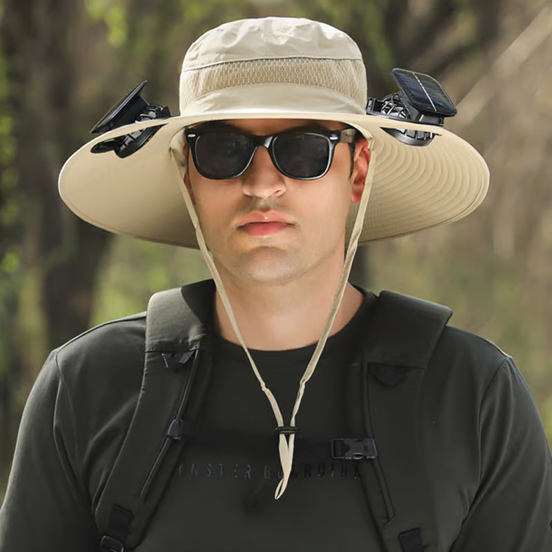 🧢 50% KORTING! ✨ Zonnepaneel Ventilator Zonnehoed – UPF 50+, Dubbele Voeding, Ultralicht ☀️