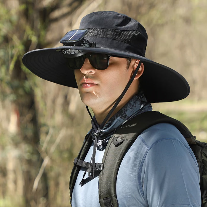 🧢 50% KORTING! ✨ Zonnepaneel Ventilator Zonnehoed – UPF 50+, Dubbele Voeding, Ultralicht ☀️