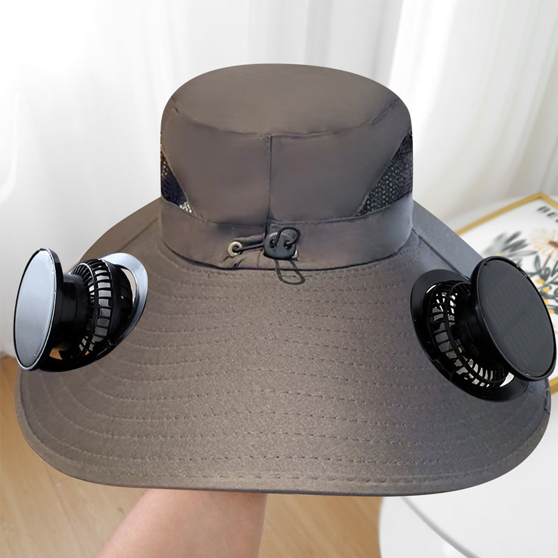 🧢 50% KORTING! ✨ Zonnepaneel Ventilator Zonnehoed – UPF 50+, Dubbele Voeding, Ultralicht ☀️