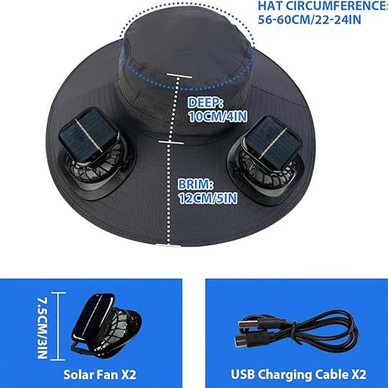🧢 50% KORTING! ✨ Zonnepaneel Ventilator Zonnehoed – UPF 50+, Dubbele Voeding, Ultralicht ☀️