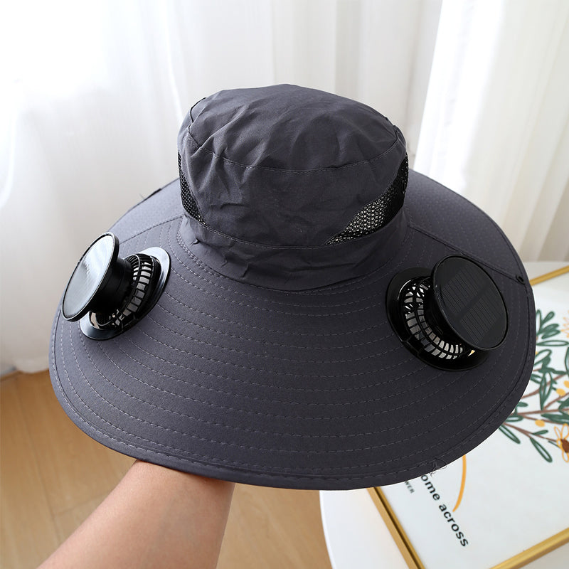 🧢 50% KORTING! ✨ Zonnepaneel Ventilator Zonnehoed – UPF 50+, Dubbele Voeding, Ultralicht ☀️