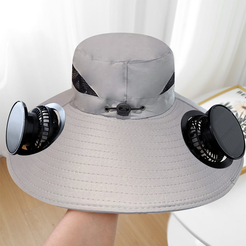 🧢 50% KORTING! ✨ Zonnepaneel Ventilator Zonnehoed – UPF 50+, Dubbele Voeding, Ultralicht ☀️