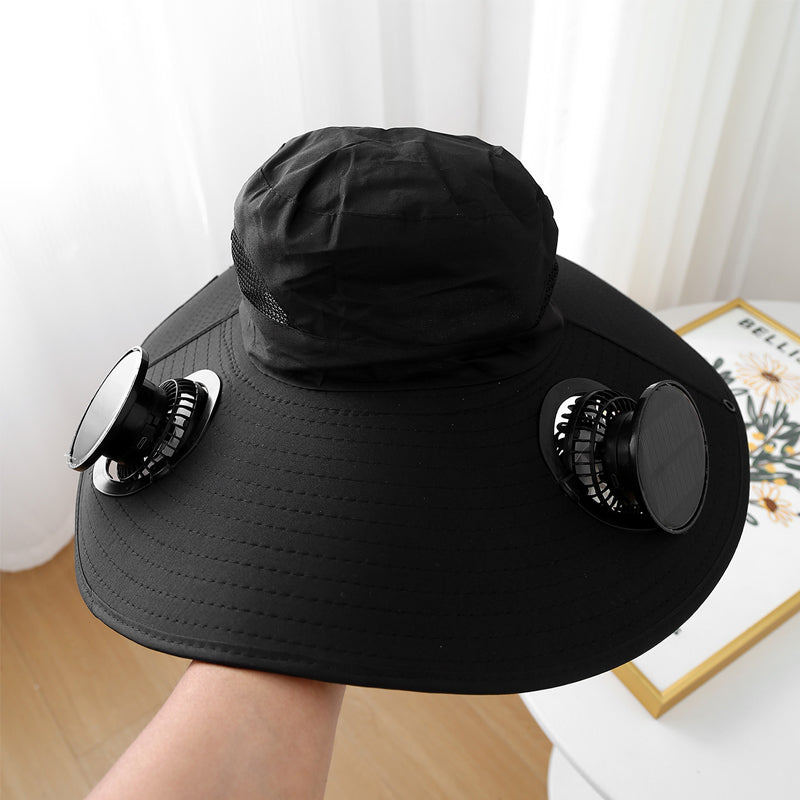 🧢 50% KORTING! ✨ Zonnepaneel Ventilator Zonnehoed – UPF 50+, Dubbele Voeding, Ultralicht ☀️