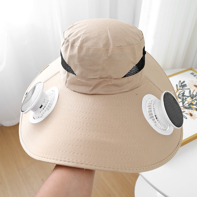 🧢 50% KORTING! ✨ Zonnepaneel Ventilator Zonnehoed – UPF 50+, Dubbele Voeding, Ultralicht ☀️