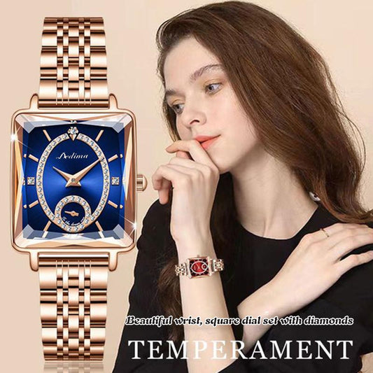 ⌚Fashion Square Dames Roségoud Diamanten Horloge