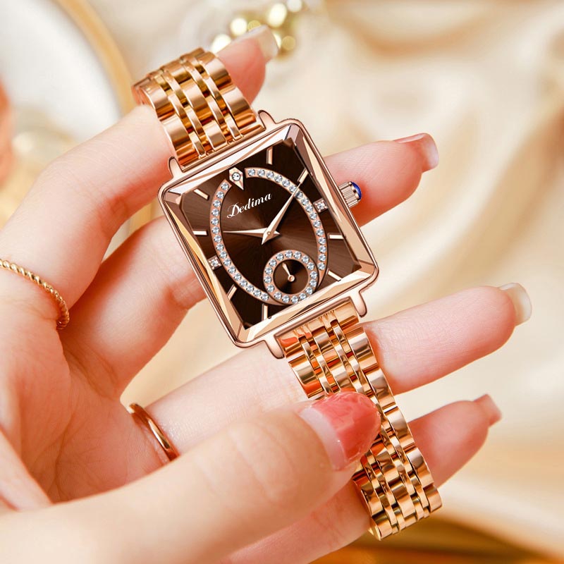 ⌚Fashion Square Dames Roségoud Diamanten Horloge