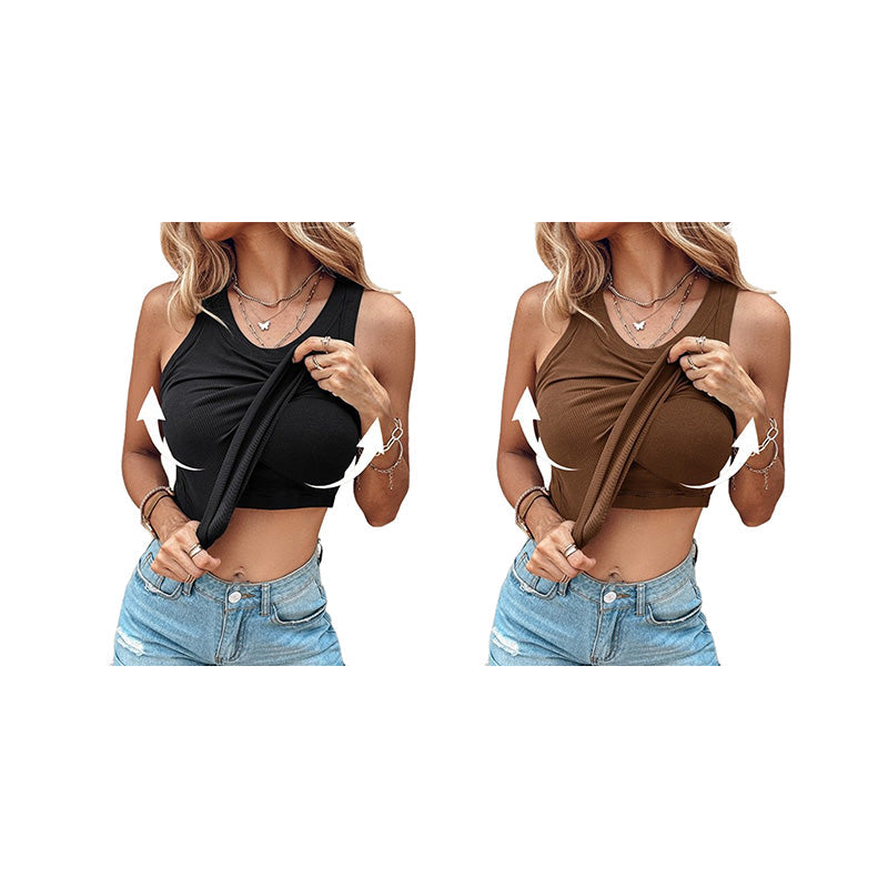 🔥 TIJDELIJK 50% KORTING! 👕 Geribbelde tanktop voor dames met ingebouwde bh – lichte ondersteuning, brede bandjes, geribbeld 🌸