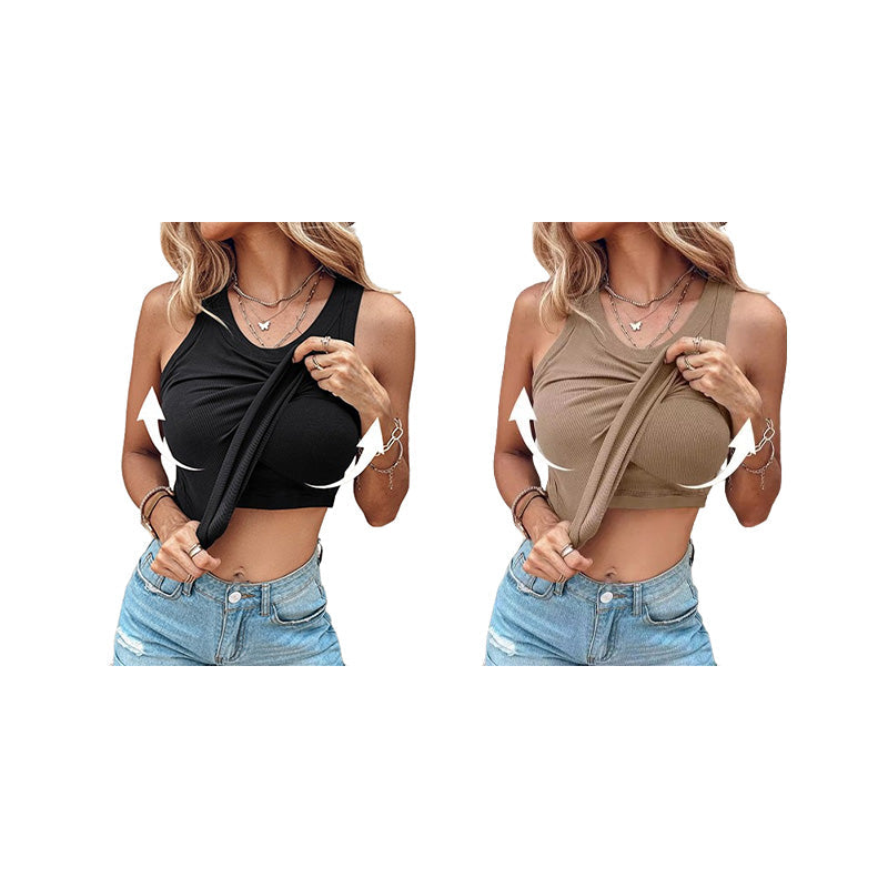 🔥 TIJDELIJK 50% KORTING! 👕 Geribbelde tanktop voor dames met ingebouwde bh – lichte ondersteuning, brede bandjes, geribbeld 🌸