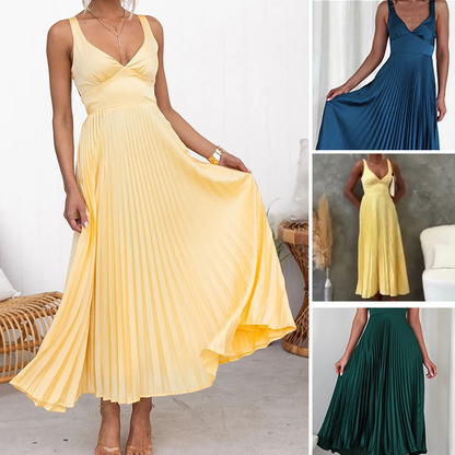 Sexy Jurk met Bandjes, Open Rug en Plooirok