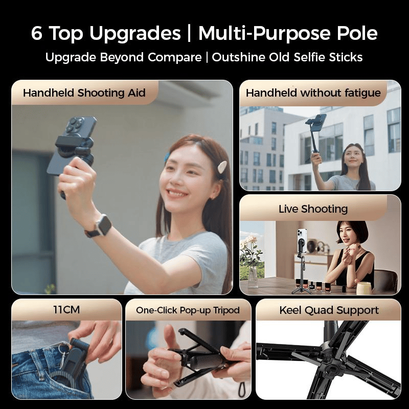 4-in-1 Magnetische Selfiestick met Statief - 360° Draaibaar & Afstandsbediening