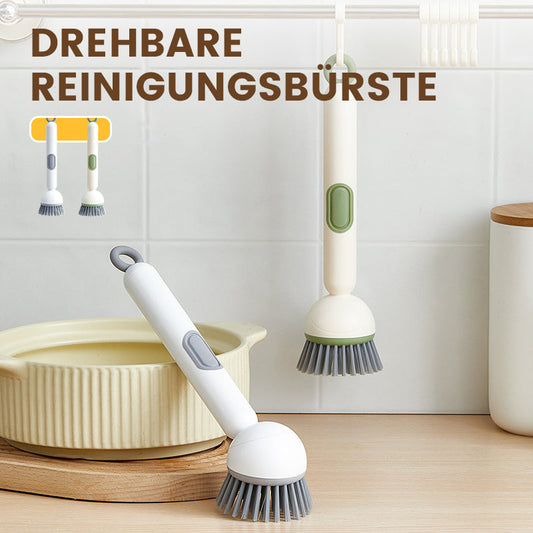 🧼Roterende Reinigingsborstel (Lange Steel + Vloeistofdispenser) – 360° Reiniging Zonder Krassen: Perfect Voor Schalen & Potten!
