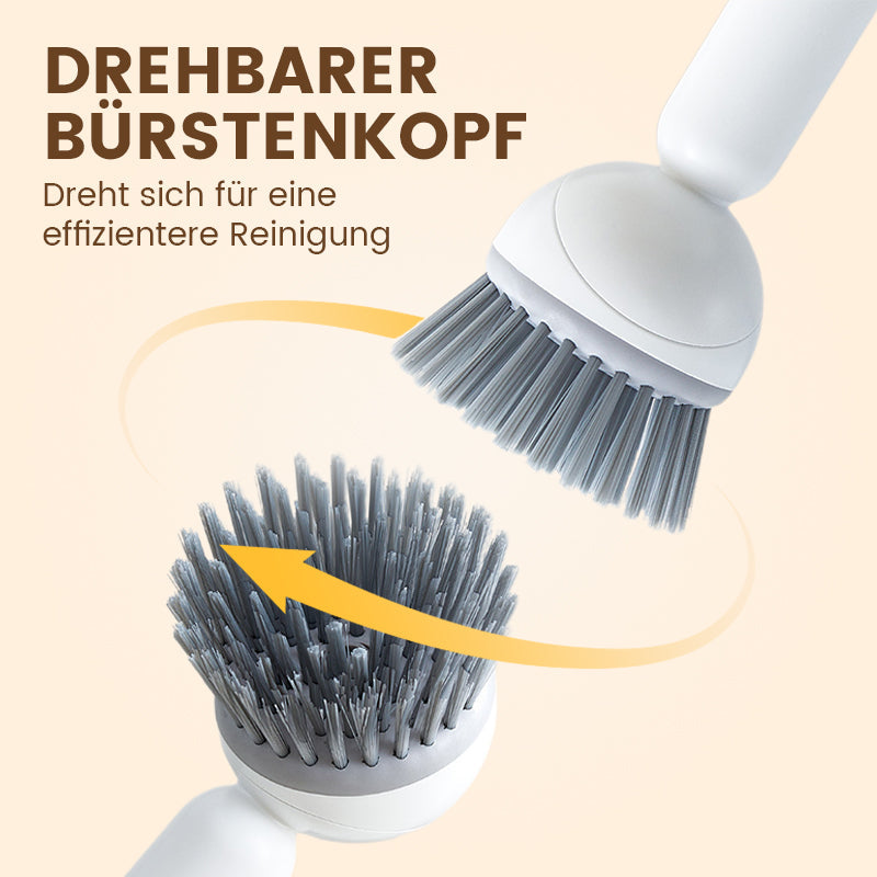 🧼Roterende Reinigingsborstel (Lange Steel + Vloeistofdispenser) – 360° Reiniging Zonder Krassen: Perfect Voor Schalen & Potten!
