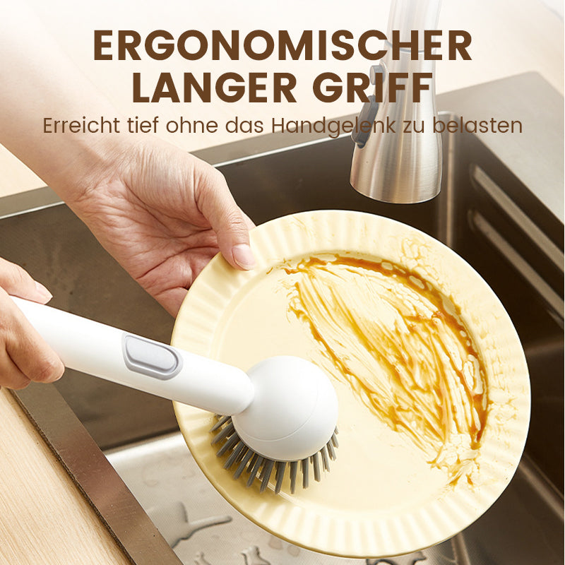 🧼Roterende Reinigingsborstel (Lange Steel + Vloeistofdispenser) – 360° Reiniging Zonder Krassen: Perfect Voor Schalen & Potten!