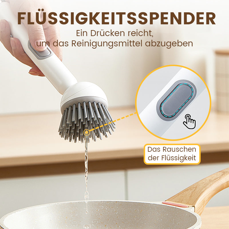 🧼Roterende Reinigingsborstel (Lange Steel + Vloeistofdispenser) – 360° Reiniging Zonder Krassen: Perfect Voor Schalen & Potten!
