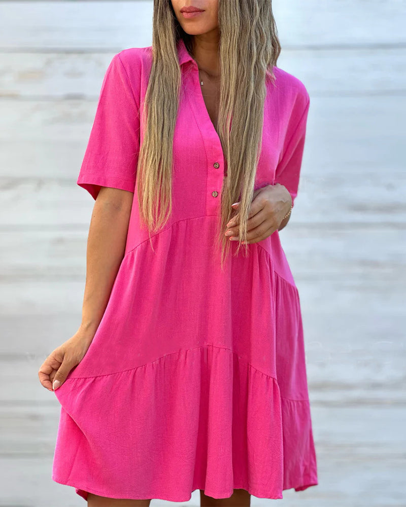 🔥 NU 50% KORTING 🌸 Effen, comfortabele jurk met revers en knopen