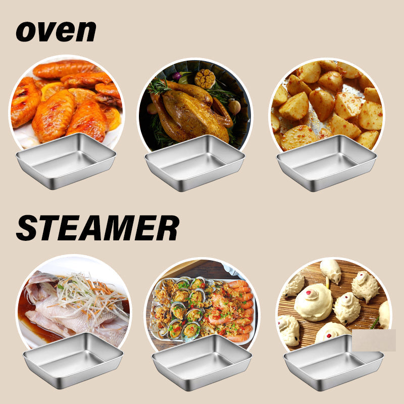 Vierkante Roestvrijstalen Plaat — Voedselveilig, Ovenbestendig & Stapelbaar