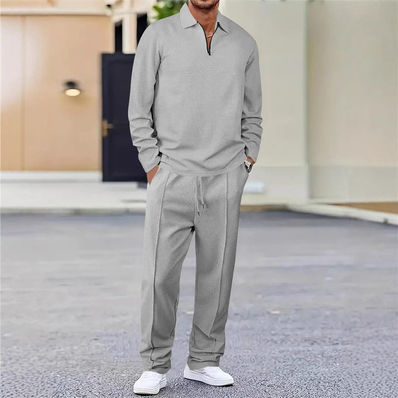 💥 Comfort Zonder Slonzigheid – De Perfecte Mannenset👕👖 Wafelstructuur Set – Relaxed én Stijlvol