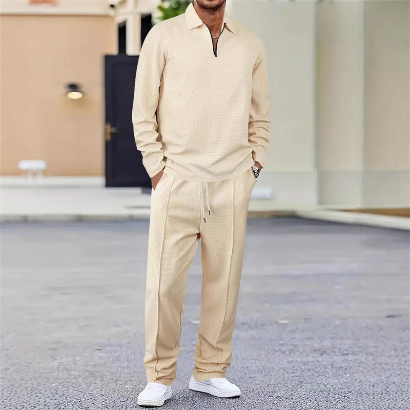 💥 Comfort Zonder Slonzigheid – De Perfecte Mannenset👕👖 Wafelstructuur Set – Relaxed én Stijlvol