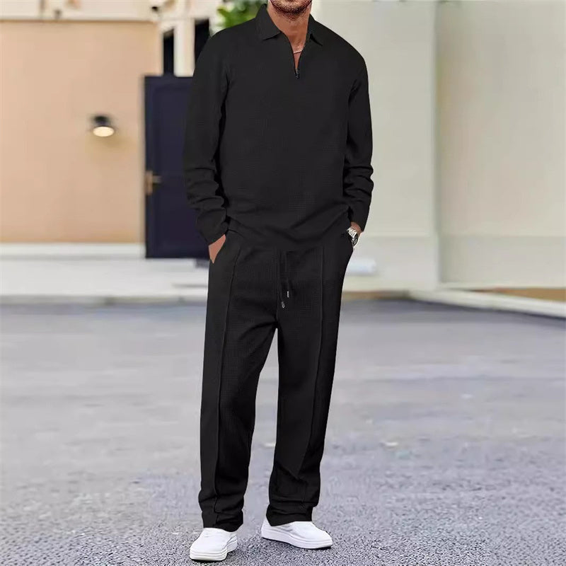💥 Comfort Zonder Slonzigheid – De Perfecte Mannenset👕👖 Wafelstructuur Set – Relaxed én Stijlvol