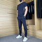 Heren casual sportieve korte mouwen lange broek tweedelige set--Gratis levering