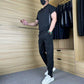 Heren casual sportieve korte mouwen lange broek tweedelige set--Gratis levering