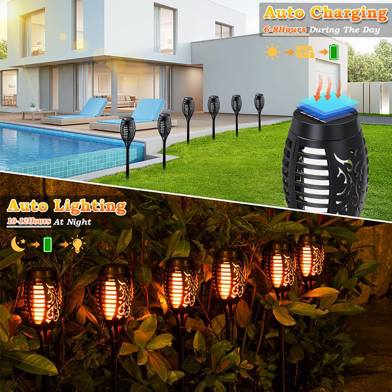 Buiten Zonne-energie Tuinfakkels — Waterdicht IP65, Automatisch Aan/Uit, Sfeervolle Vlam