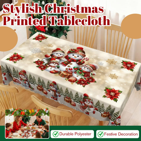 🎄Stijlvol Kersttafelkleed met Print🍽️Feestelijke Motieven (Sneeuwpop/Rendier), Duurzaam Polyester & Vlekvast（Meerdere Maten, Perfect voor Kerstdiners!）