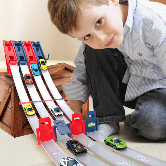 🔥 50% KORTING! NIEUW! Dubbele Racebaan Set – 110cm Zwaartekrachtbaan, Eénknops Lancering & Spanning voor Ouder-Kind Speelplezier 🚗⚡