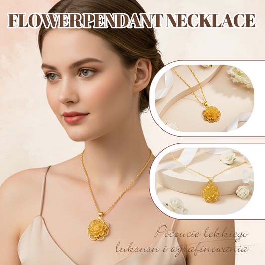 Elegant Gold Tone Flower Pendant Necklace